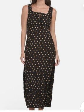 Cynthia Rowley NWT Black Maxi Dress with Tan Polka Dots